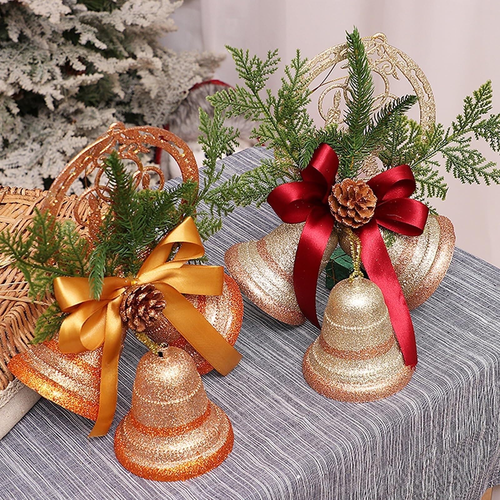 Campanelle Natale 2 Pezzi Ornamenti for Campane di Natale Decorazioni Natalizie Rustiche da Appendere for Albero con Pino Decorazioni(Rot)