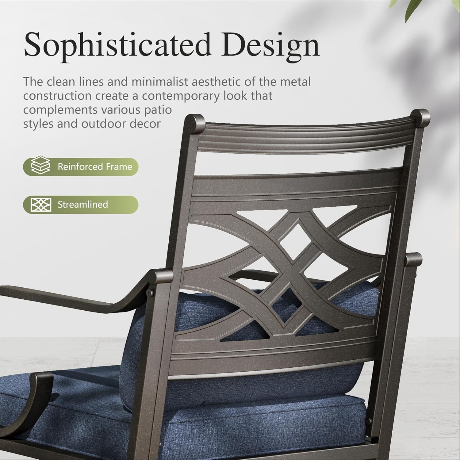 Sophia and William Swivel Patio Dining Set for 6, Outdoor Table and Chairs, Removable Seat Cushions, 60" Black Patio Dining Table,Blue