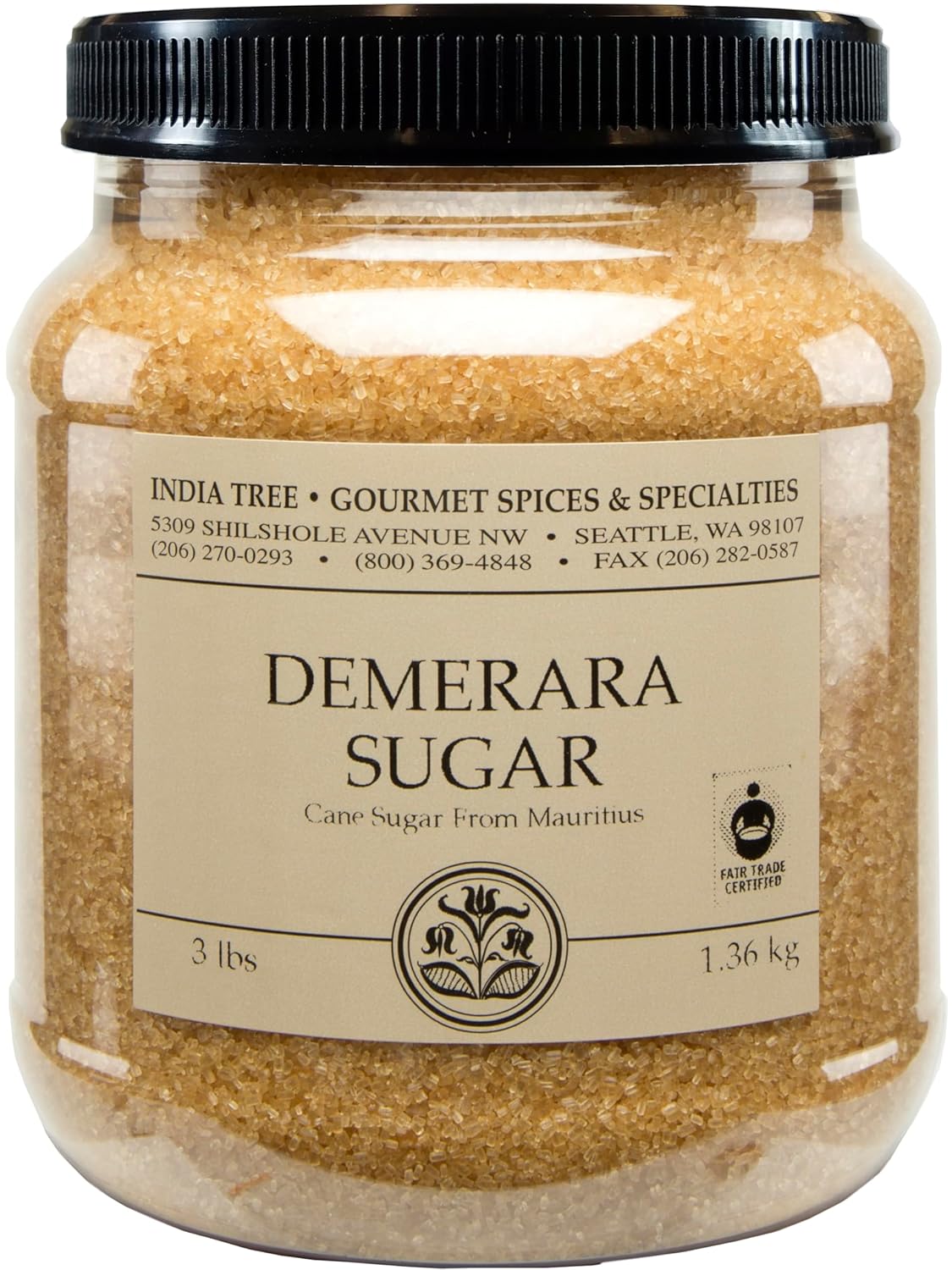 India Tree Demerara Sugar, 3.3 lb Canister | Vegan, Fair Trade, Non-GMO Unrefined Cane Sugar | Rich Molasses, Crunchy Crystals