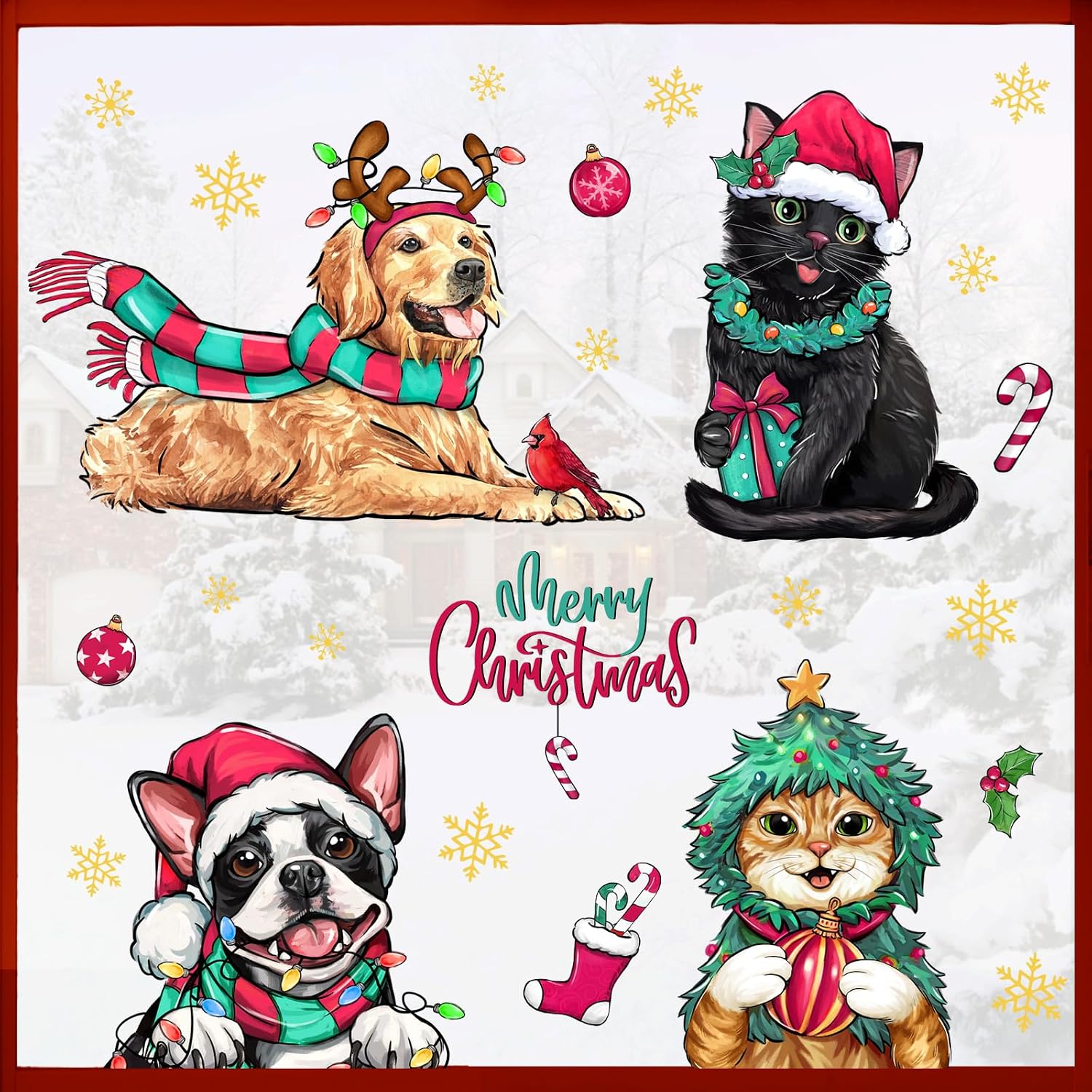Mfault Merry Christmas Cat Dog Window Clings 4 Sheets, Xmas