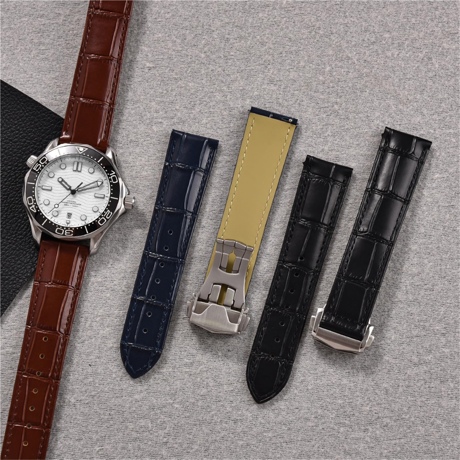 Correa de reloj de piel auténtica con cierre de acero de 19 mm, 20 mm, 21 mm, 22 mm para 007 y AT150