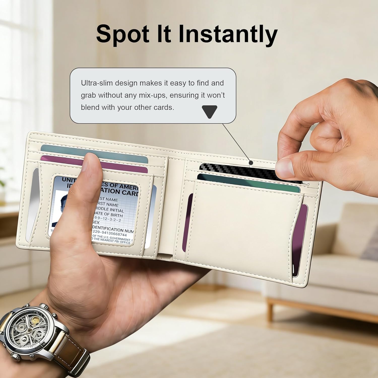 Wallet Tracker Card, Slim Rechargeable Bluetooth Item Locator, Smart Finder Compatible with Apple Find My for Wallet, Luggage, Passport, IP68 Waterproof (iOS Only) (Carbon Fiber Black) - Image 3