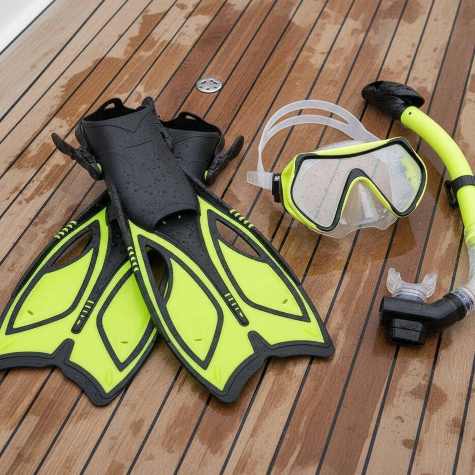 Schnorchelset Taucherbrille Schnorchel Flossen Maske mit Dicht Sitzender Silikonschürze Trockentop Schutz Gegen Wassereintritt Ausblasventil Und