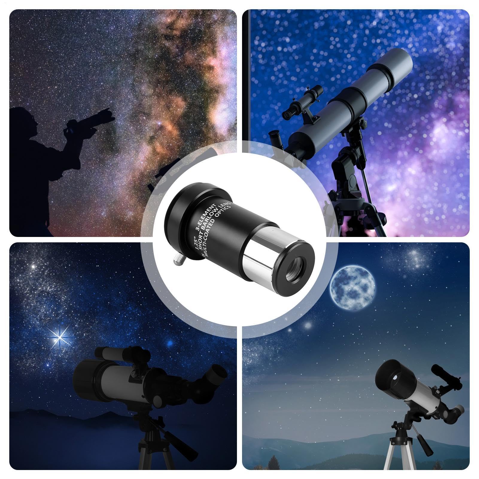 Lupa ocular telescópica, 2 lentes Barlow, accesorio de telescopio astronómico totalmente metálico, lente óptica recubierta de alta definición, para astronomía y visión terrestre, 1.25 pulgadas