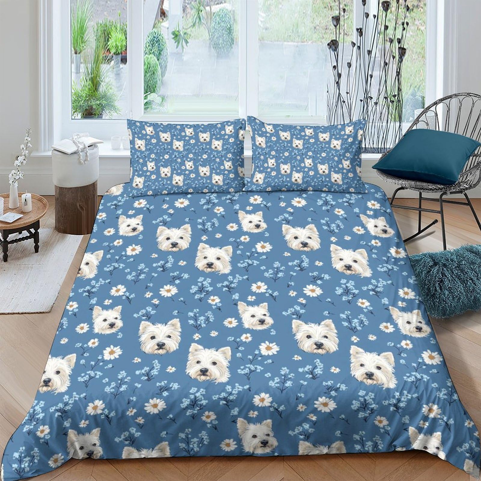 Ctjqhvkz Style-2 3D Printed Shiba Inu Pattern Fitted Sheet Microfiber Blue Cartoon Dog Mattress Cover Anti-Slip For Bedroom Guestroom Decor Single（135X200cm）