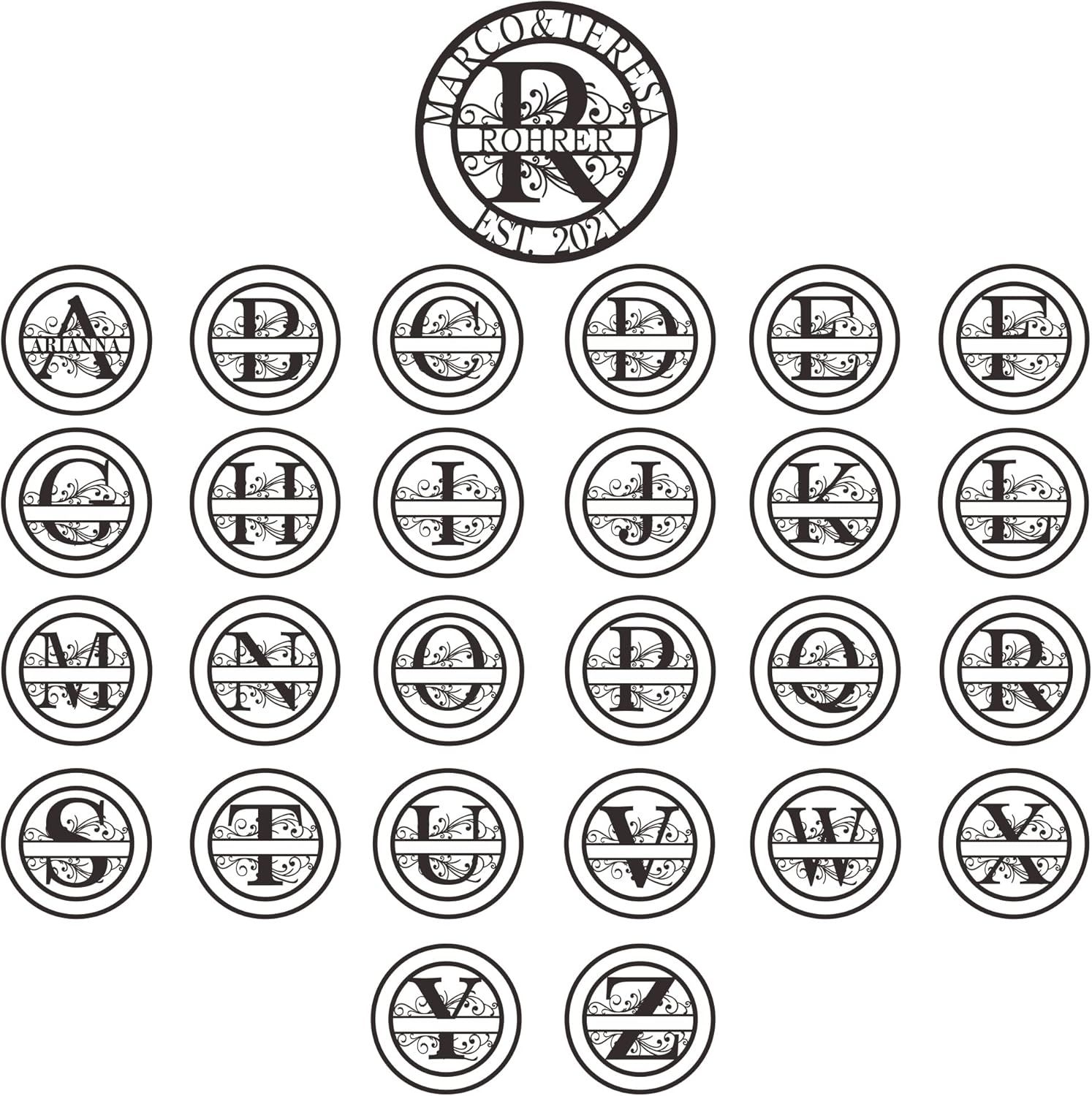 Personalized Last Name Metal Signs Split Letter Monogram Sign Personalized Metal Sign Custom Name Sign Family Name Sign Metal Wall Art Split Personalized Wedding Gift Monogram (24")