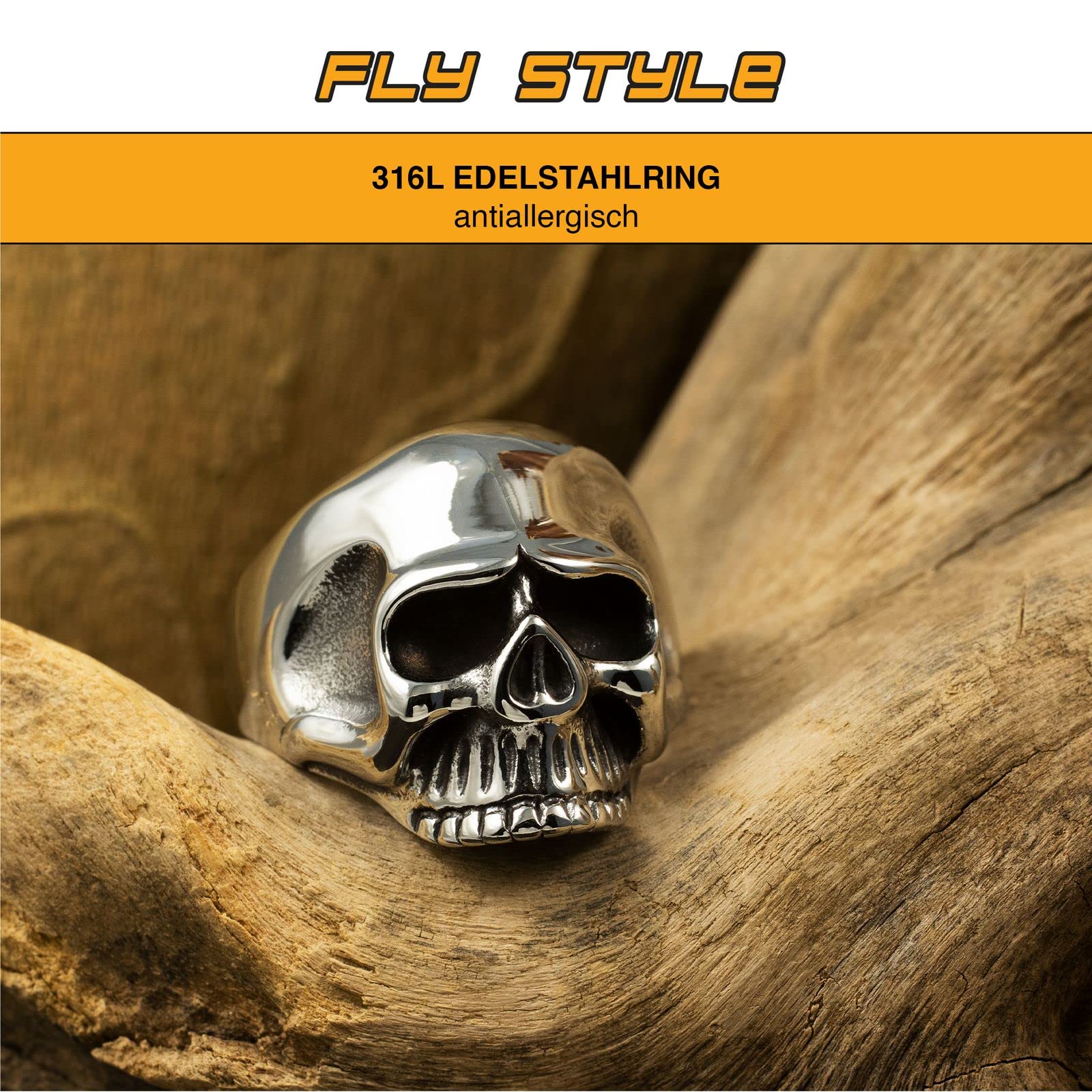 Fly Style Totenkopf Ring aus 316L Edelstahl - Skull Ring - Gothic Schmuck, Totenkopf Schmuck