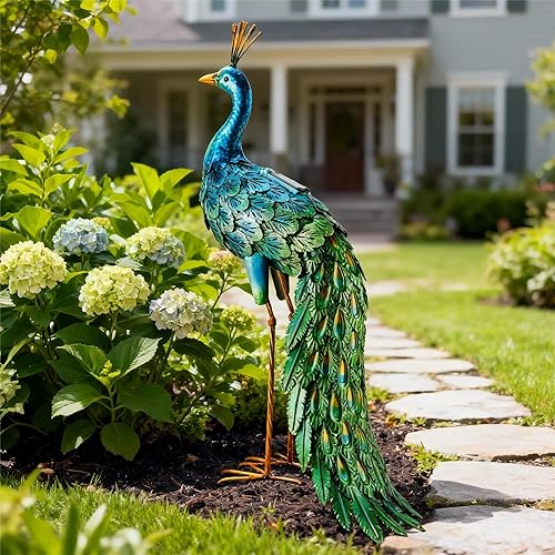 Miniatura 6 de Estatua Chisheen de pavo real solar para jardín, decoración de jardín, arte de metal para el césped, terraza, fiesta, decoración de boda