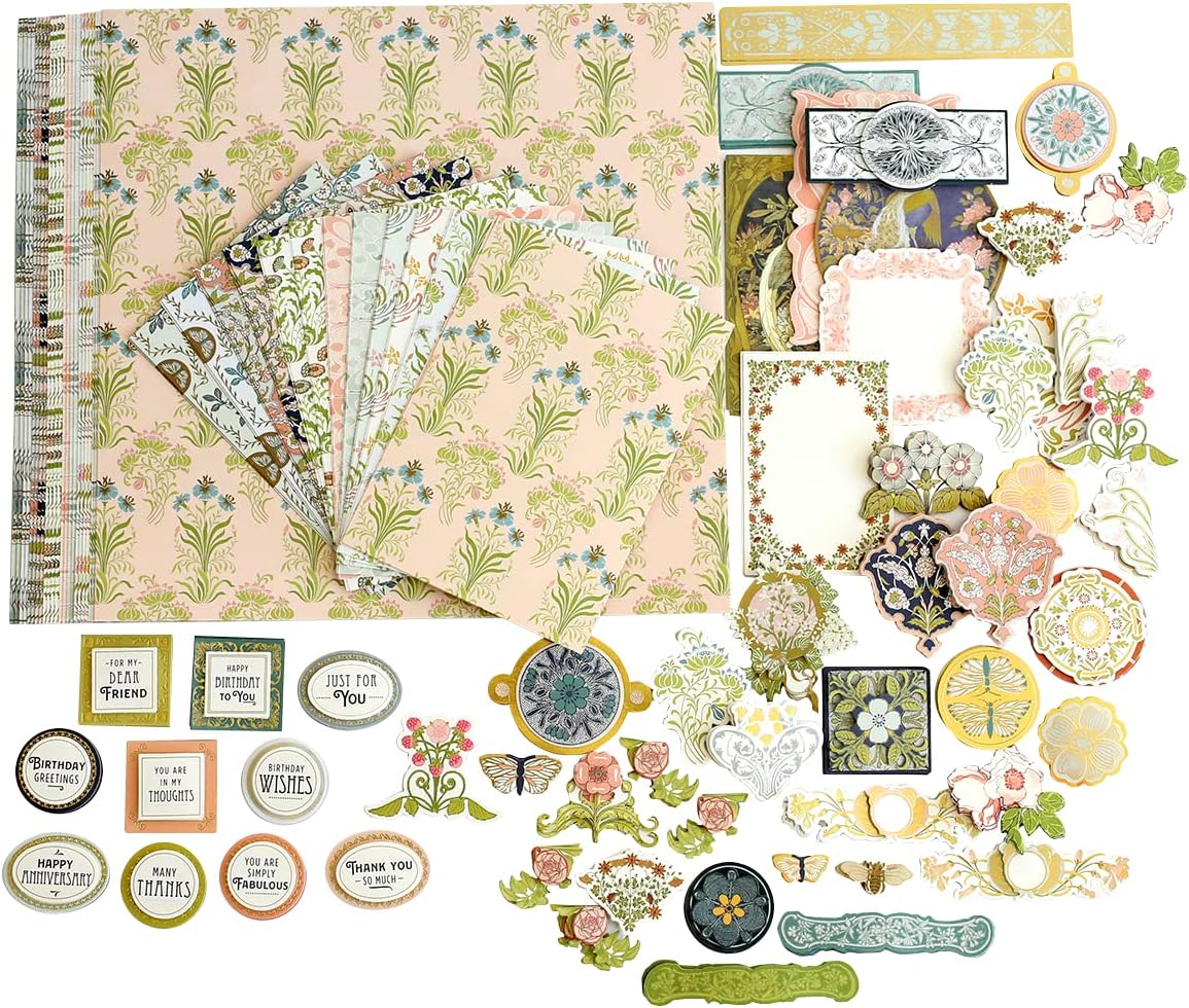 Anna Griffin Salon Nouveau Crafting Kit - 158-Piece Premium Scrapbooking & Card Making Set, Features Chic Floral Prints, Lace Accents, & Variety of Stickers