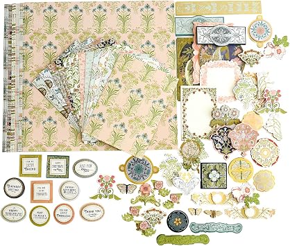 Anna Griffin Salon Nouveau Crafting Kit - 158-Piece Premium Scrapbooking & Card Making Set, Features Chic Floral Prints, Lace Accents, Variety of Stickers