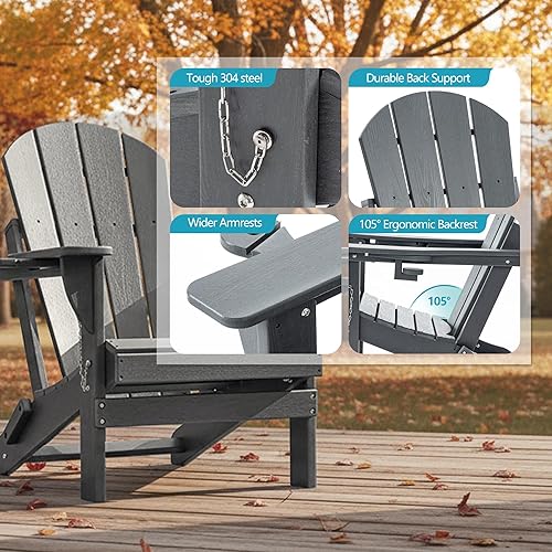 Miniatura 5 de Juego de 4 sillas plegables Adirondack para exteriores con mesas auxiliares de polietileno de alta densidad, sillas de plástico resistentes a la