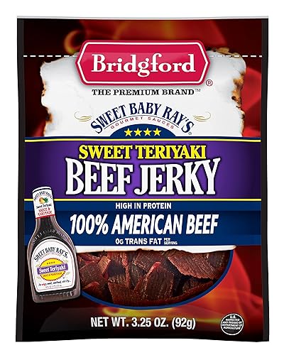 Vista 24 de Bridgford Sweet Baby Ray's Beef Jerky Teriyaki dulce de 3.25 onzas, paquete de 2 – Snacks ricos en proteínas para dietas bajas en carbohidratos