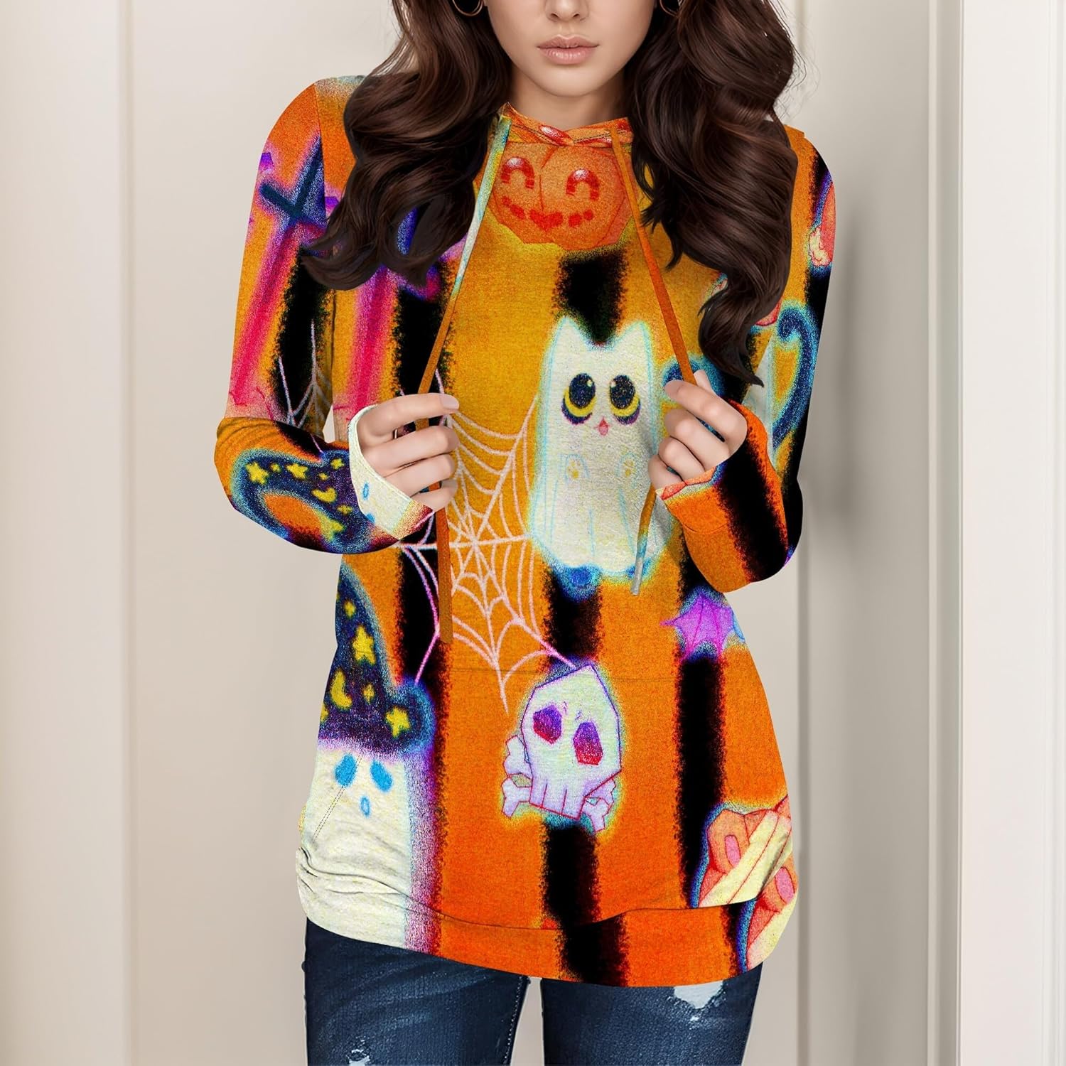 Halloween Sweatshirts For Women Long Sleeve Spooky Graphic Sweatshirts Pumpkin Pullover Halloween Party Club Wear - Image 2