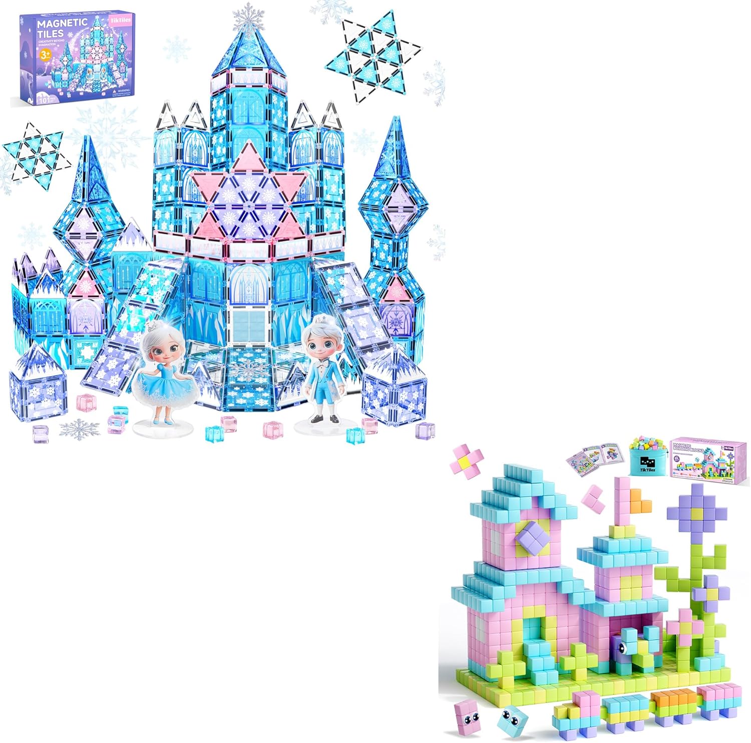 Magnetic Tiles Building Princess Castle Toys Set and 65PCS Magnetic Building Blocks with Storage Bag