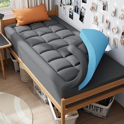 Miniatura 18 de ELEMUSE Cubrecolchón de espuma viscoelástica refrescante de 3 pulgadas, espuma viscoelástica para aliviar la presión de 2 pulgadas y viscosa suave