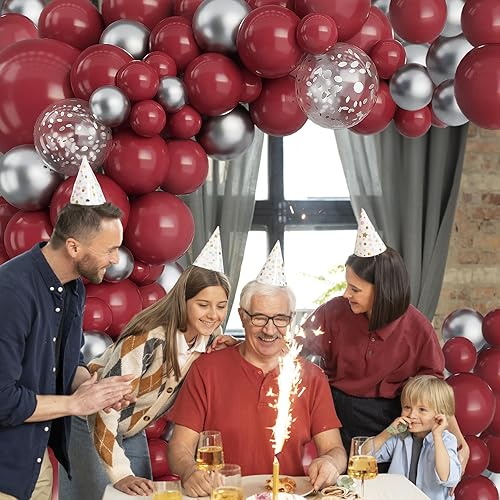 Miniatura 6 de Kit de guirnalda de arco de globos color burdeos, globo plateado metálico, globo de lentejuelas plateadas, globo de látex de helio, 137 piezas para