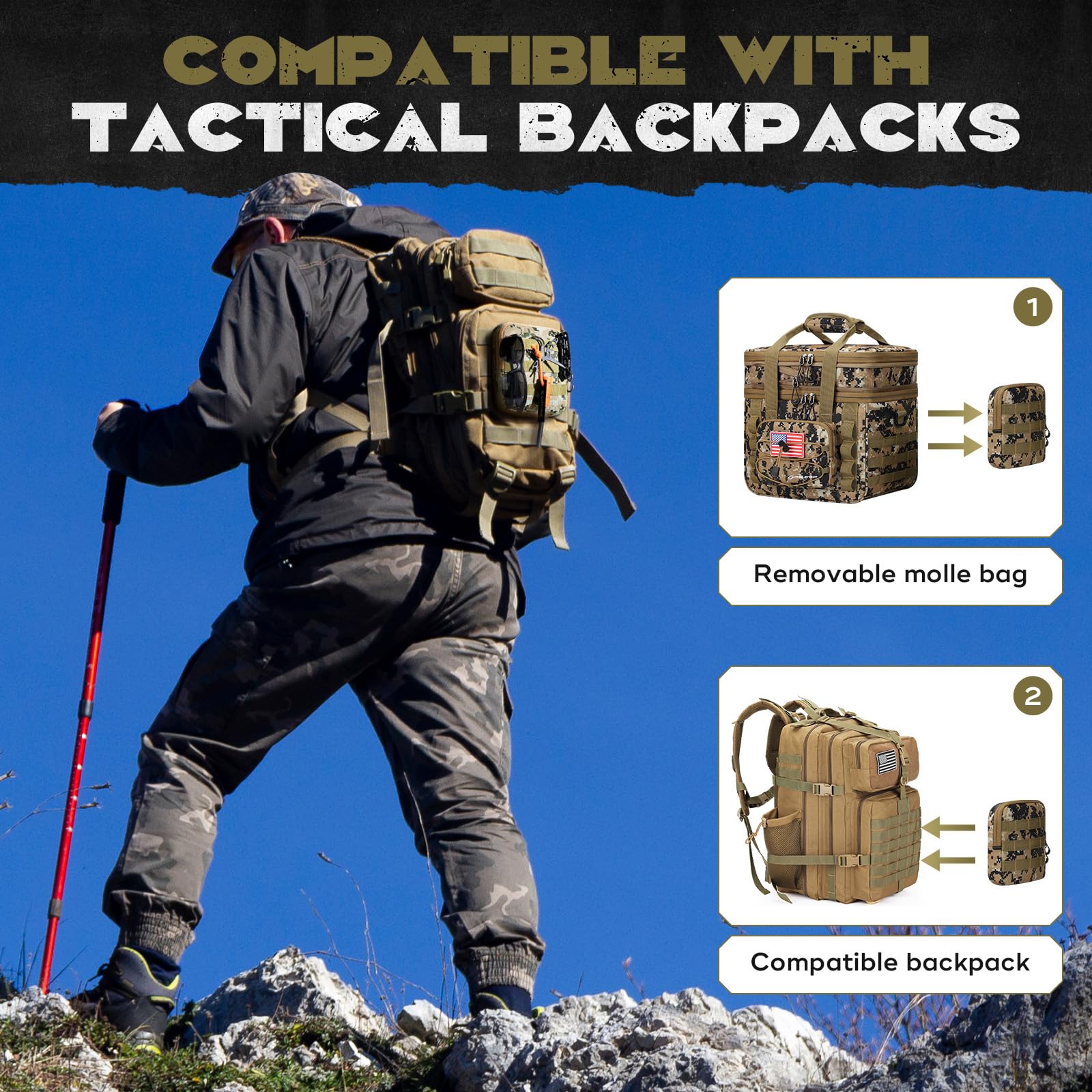 Maelstrom Lonchera táctica, bolsa de almuerzo aislada de 23 L para hombres, bolsa de almuerzo expandible de doble cubierta, bolsa de almuerzo suave a prueba de fugas con bolsas MOLLE desmontables,
