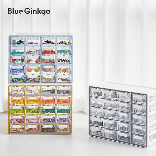 Miniatura 7 de Blue Ginkgo Gabinete pequeño de 20 cajones, organizador transparente apilable para hardware, cuentas, ladrillos de plástico, oficina y
