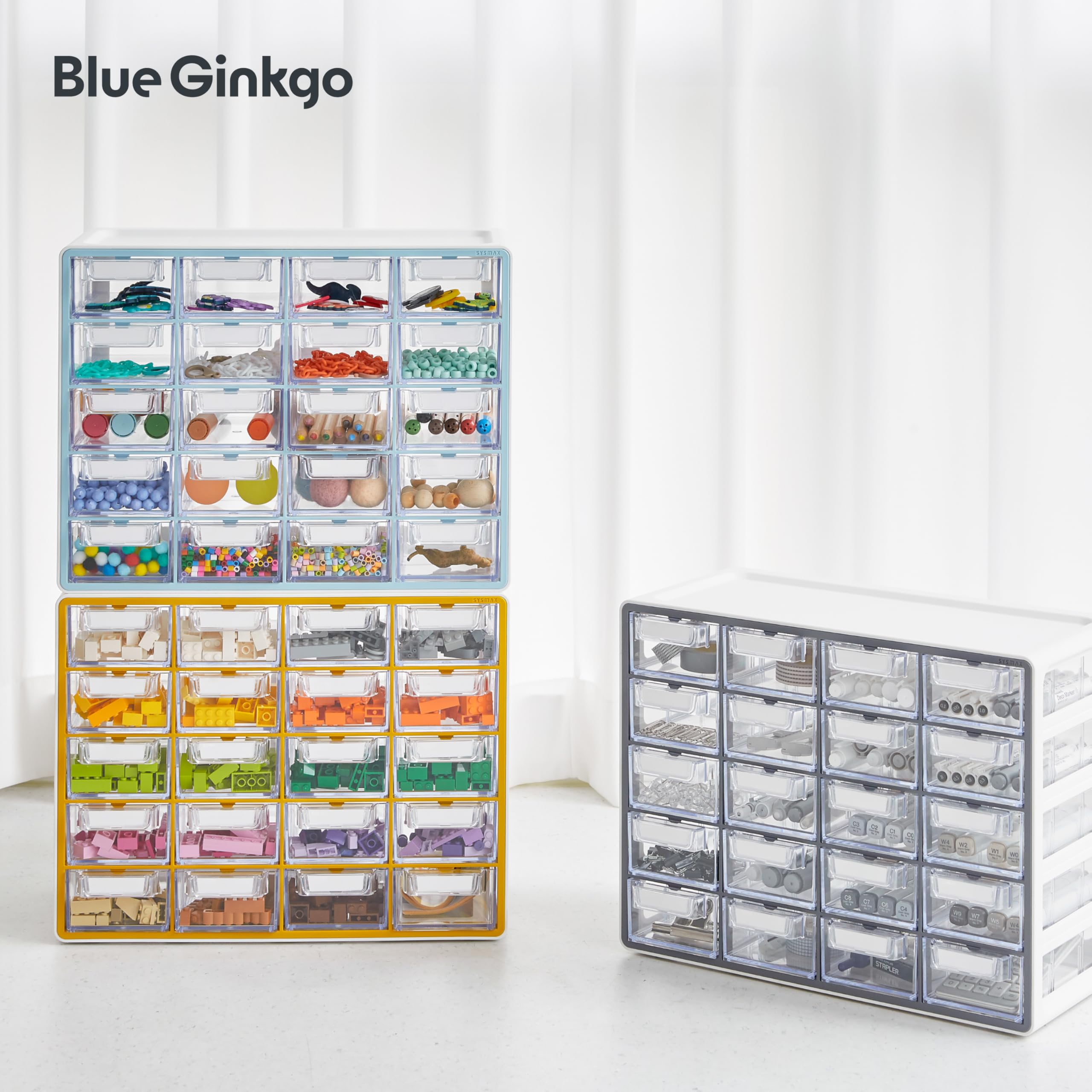 BLUE GINKGO Petite armoire de rangement à 20 tiroirs – Rangement empilable pour perles et objets artisanaux, organisateur de petites pièces, boîte à outils pour enseignant (fabriquée en Corée) – Gris