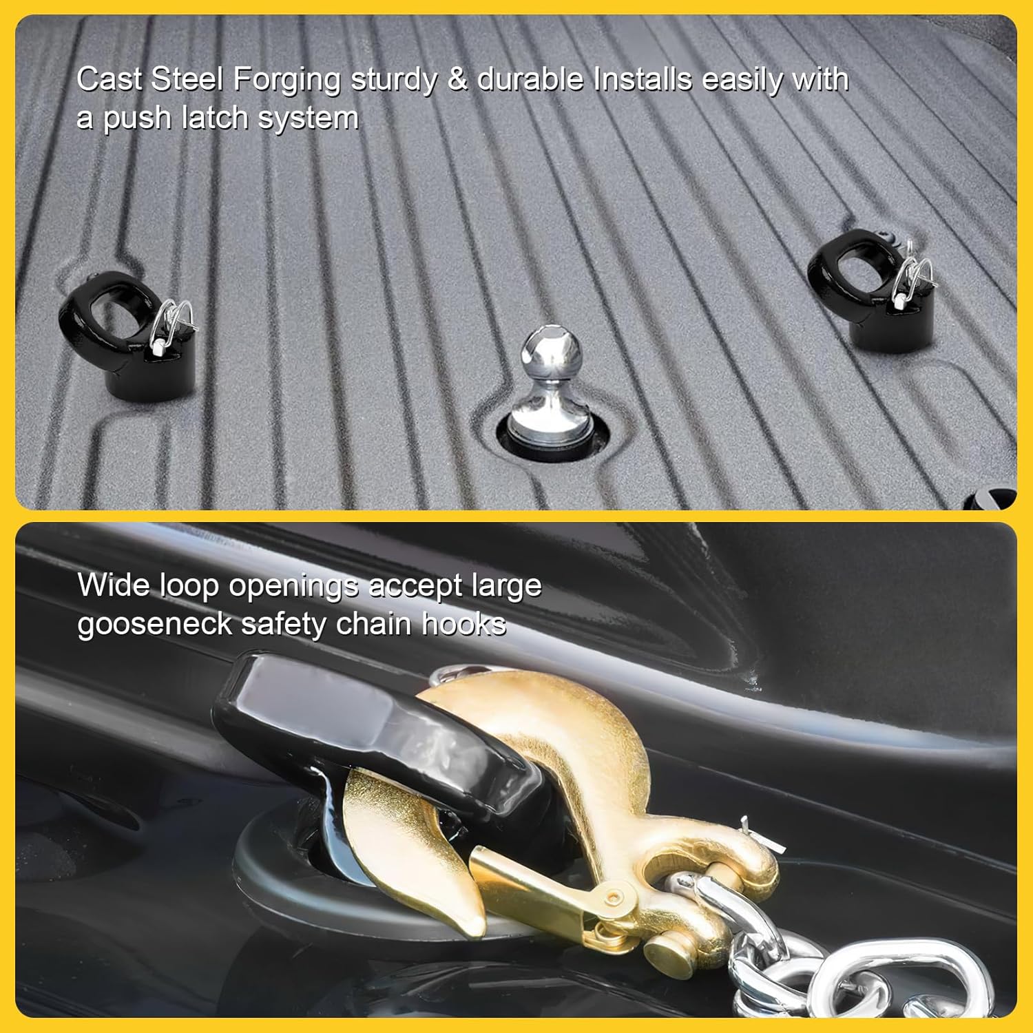 60618 Puck System 38000 LBS Gooseneck Hitch Ball Kit - Compatible with 2013-2024 Dodge RAM 2500 3500 - 2-5/16 Inch Gooseneck Ball for Truck Bed with 2 Pack Safety Chain Anchors