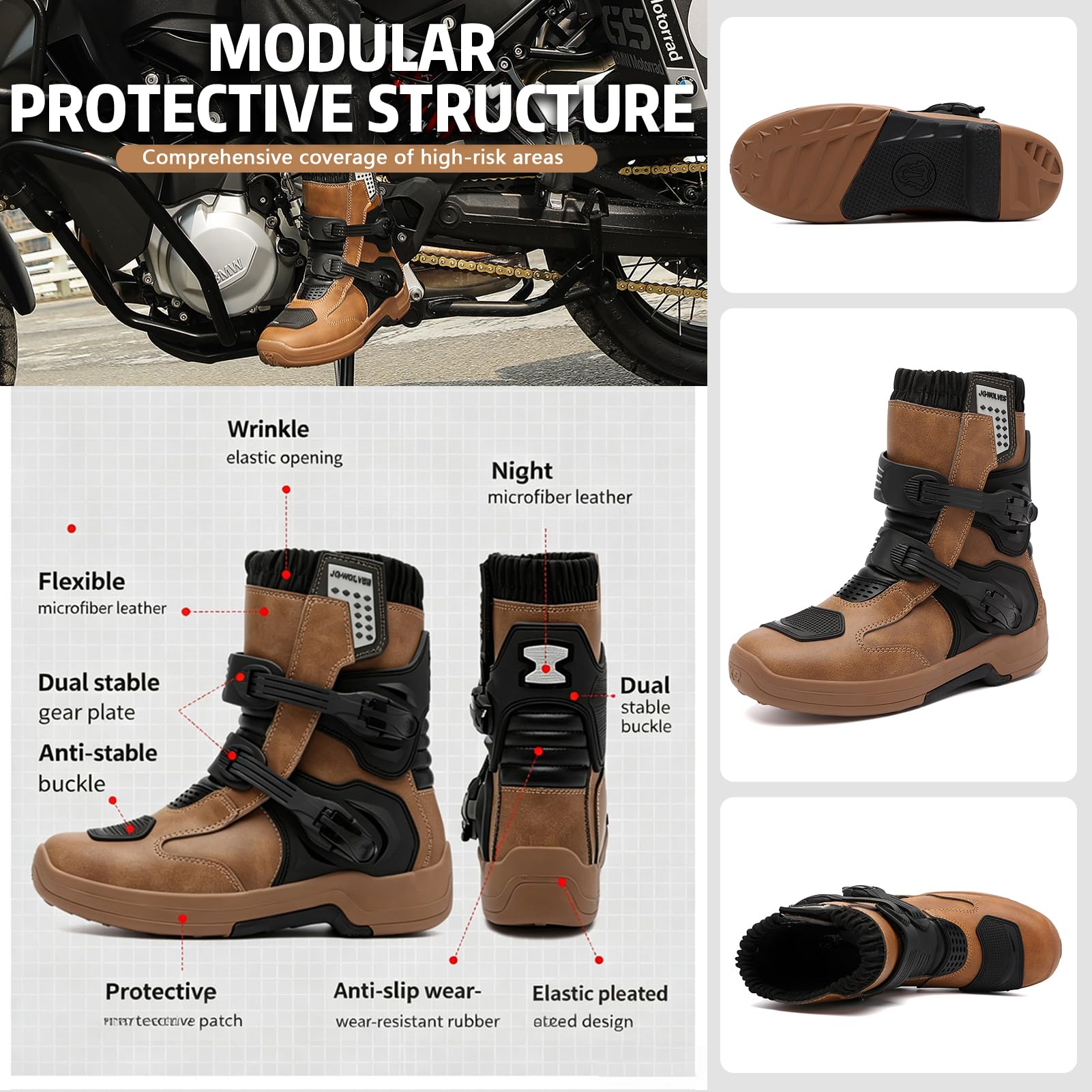 Botas de Moto de Cuero para Hombre, Zapatos de Montar Impermeables