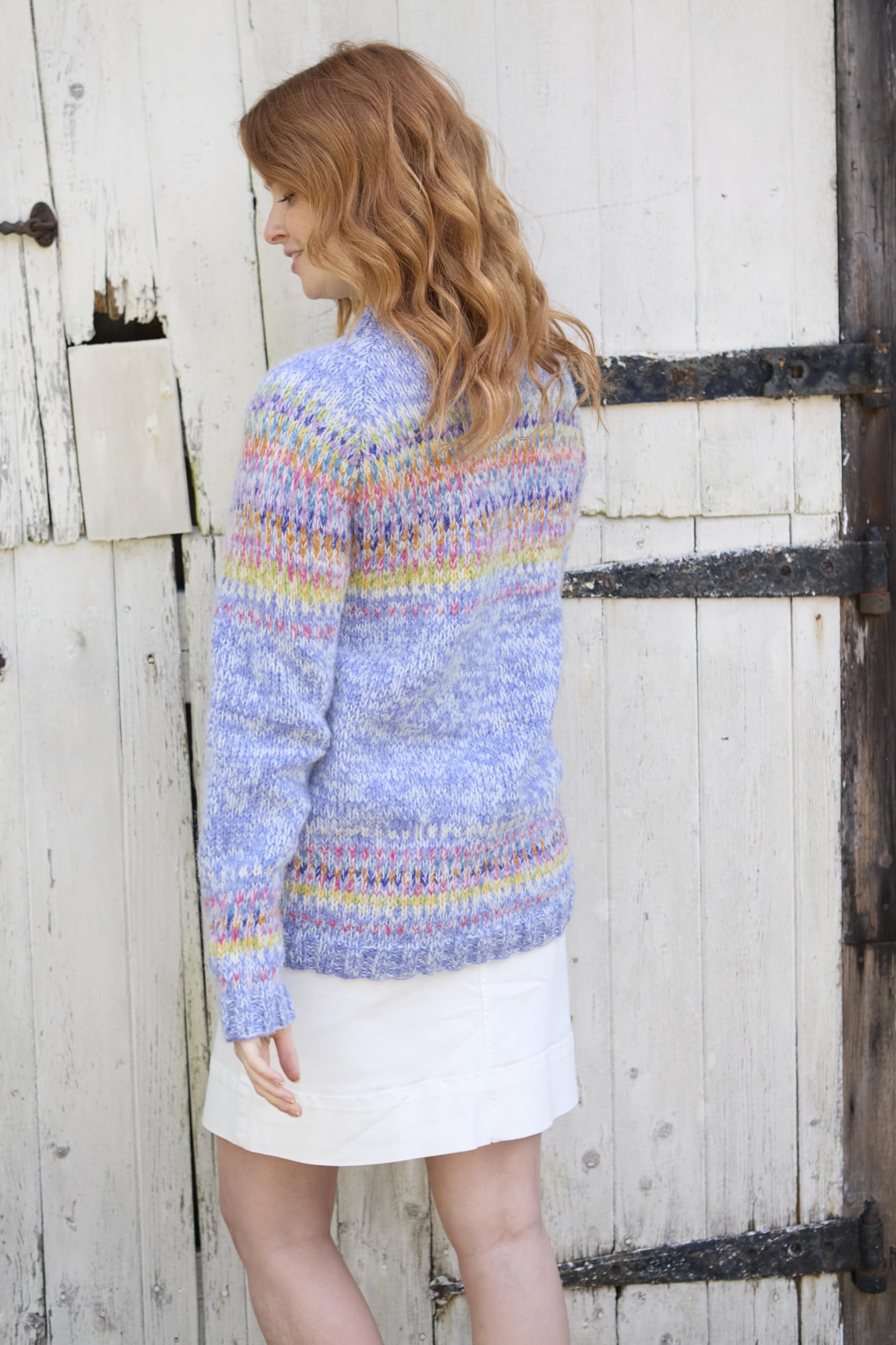 Pachamama Damski sweter z wełny i moheru ręcznie robiony losowy pasek pastelowy wielokolorowy ręcznie robiony gruby ciepły sweter sweter sprawiedliwy handel