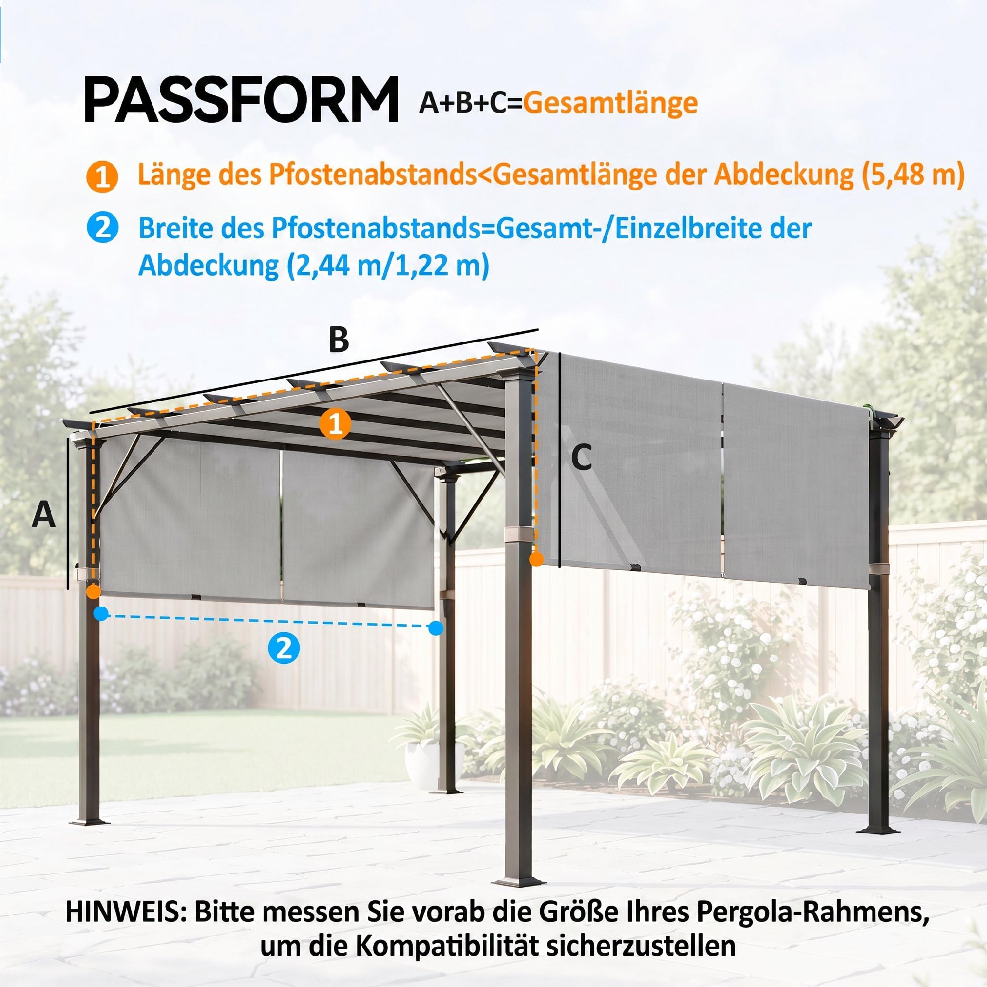 Outsunny Ersatzdach für Pergola 488 x 122 cm (Einzel) mit UV-Schutz, Sonnensegel für Terrassenüberdachung, Ersatz-Dachplane für 3 x 3 m Pavillon, Dunkelgrau