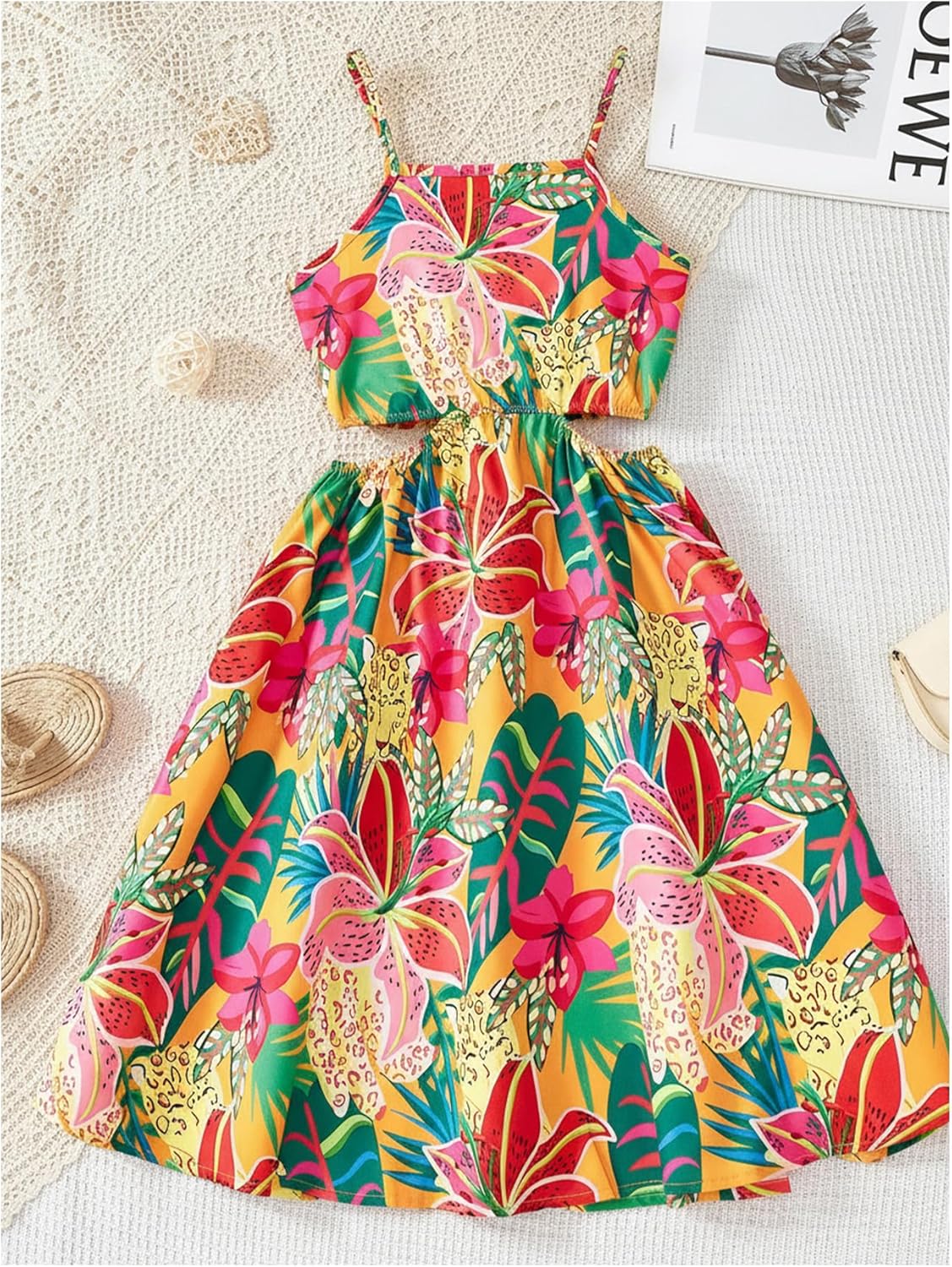 Floerns Girl's Summer Tropical Cami Dress Floral Spaghetti Strap Beach Vacation Dresses
