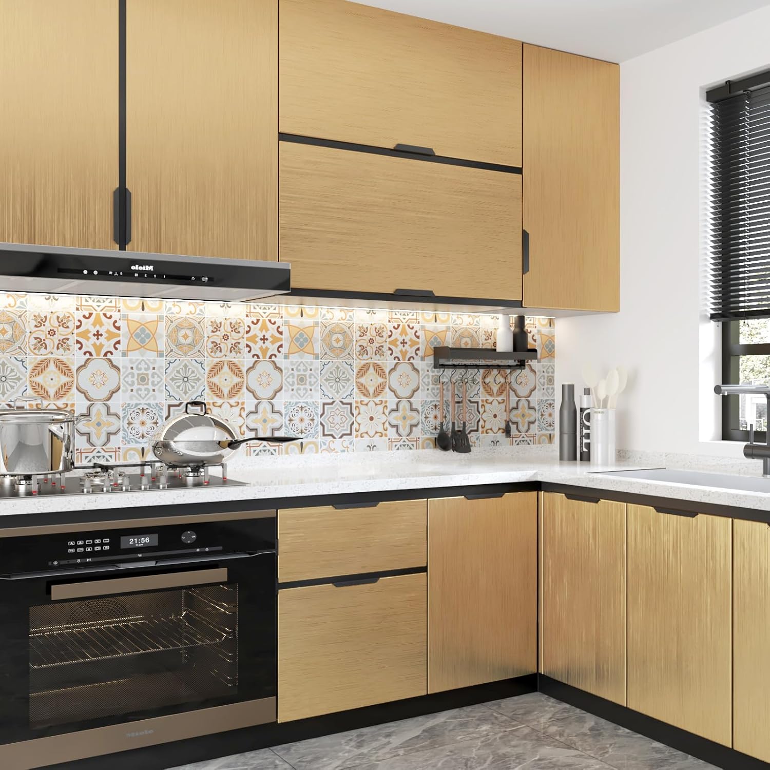 17.7"x315" Gold Metallic Peel and Stick Wallpaper Bronze Stainless Steel Contact Paper Oil Proof Waterproof Backsplash Wallpaper for Cabinets Countertop Kitchen Accent Wall Decor Golden Films