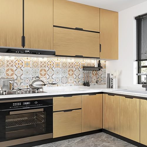 HotDecor Papel tapiz metálico de acero inoxidable dorado de 17.7 x 315 pulgadas, a prueba de aceite, impermeable, para armarios, encimeras, cocina,