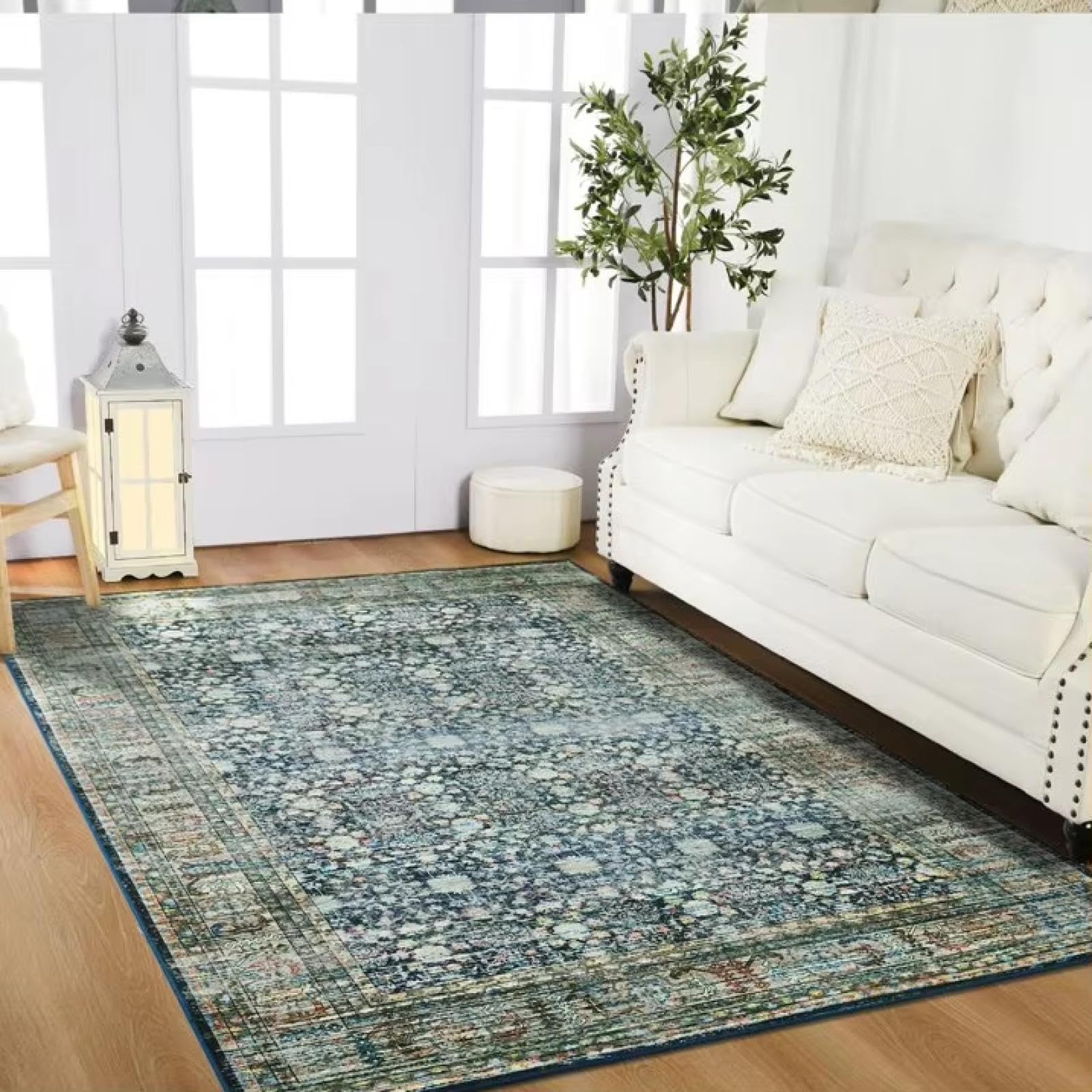 Tapis lavable à motif floral grand tapis de salon bohème
