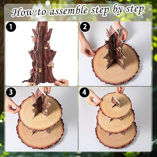 Miniatura 12 de Soporte de madera para cupcakes de bosque, decoración de baby shower, 3 niveles, madera rústica, fiesta de cumpleaños, cartón, árbol, soporte