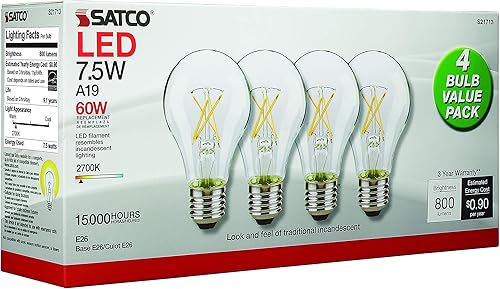 Miniatura 3 de Satco S21713 7.5W; LED A19; transparente; 2700 K; Base media; 120 V; 16 bombillas