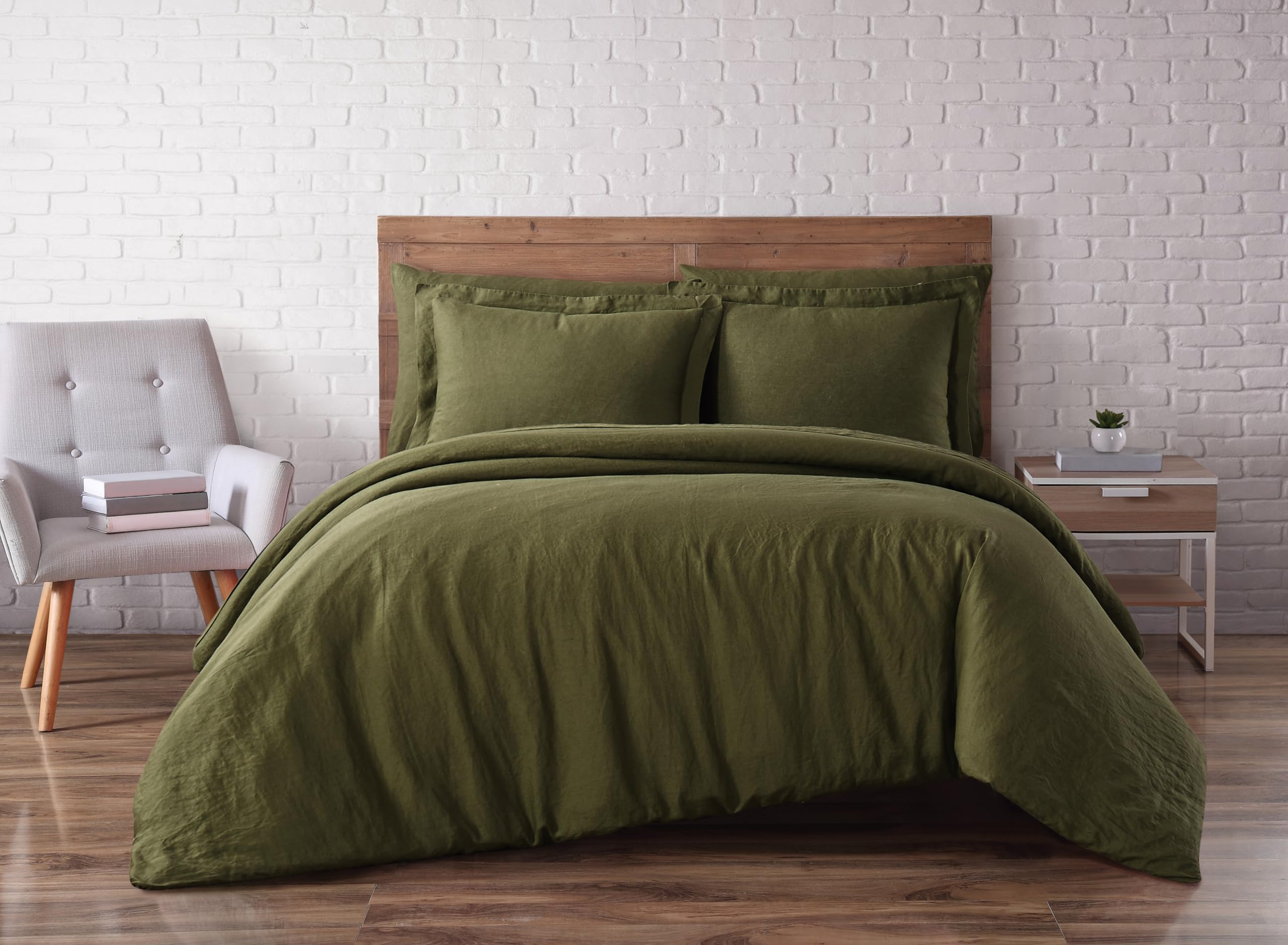 Brooklyn Loom Linen Moss Green Full/Queen Duvet Set