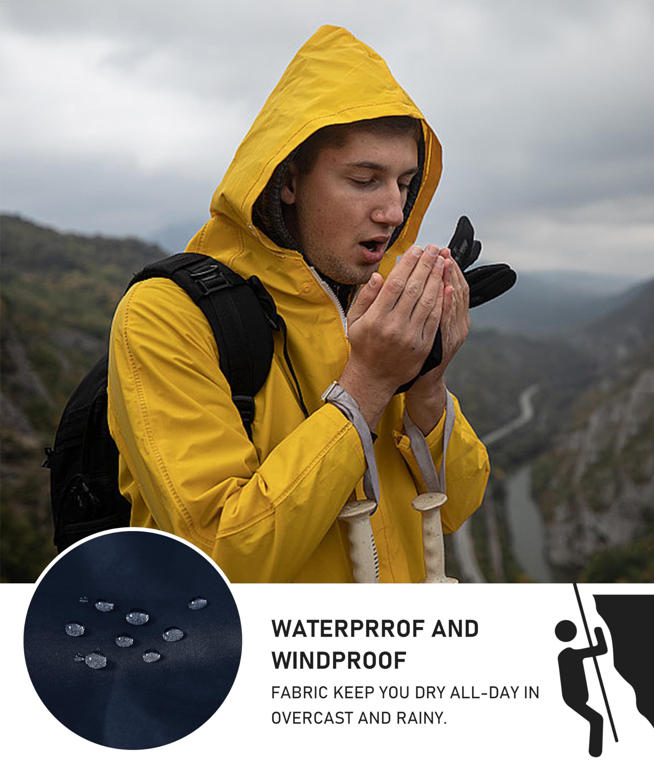 MoFiz Hombre Chaquetas Impermeables Chubasqueros Plegable Ligero Cortavientos Impermeable para Ciclismo Running Acampada Marcha Viajes Senderismo