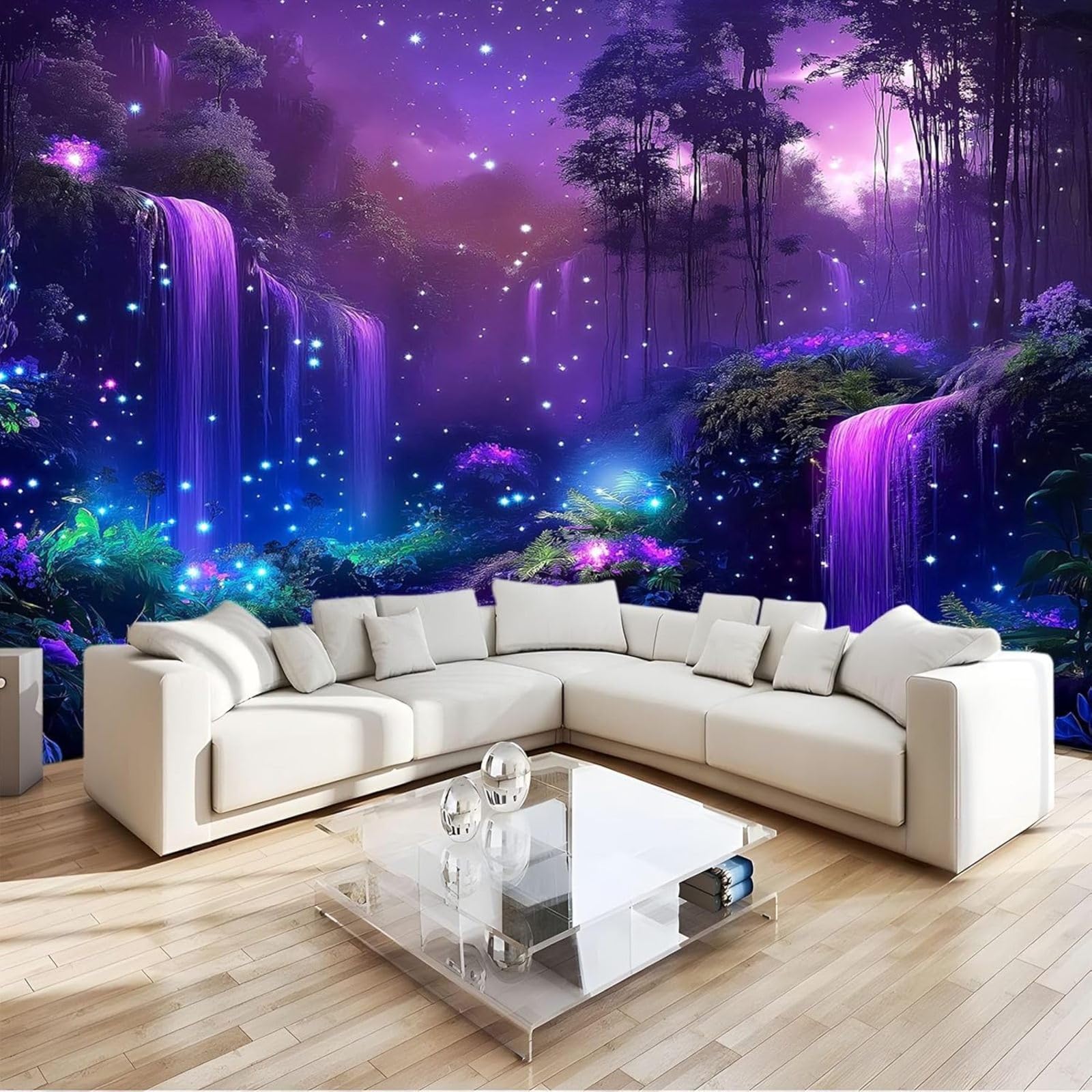 Purple Fantasy Forest Waterfall 3D Non-Woven Wallpaper Modern Wall Mural Living Room Bedroom 350cm x 256cm