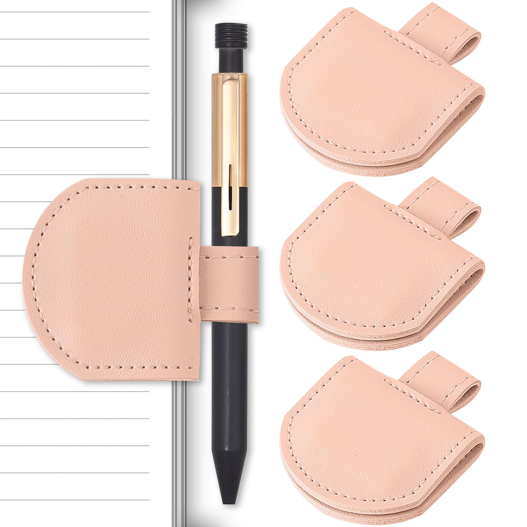 Litvana Magnetic Pen Holder for Notebook, 3 Pcs Leather Pencil Loop Holder for Notebooks Journals Calendars, Slim Size, Pink 3 Pcs