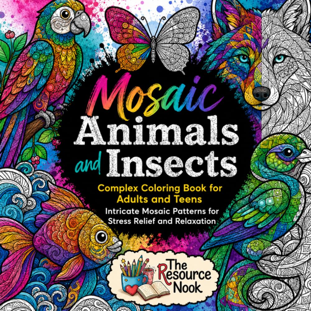 Mosaic Animals and Insects: Complex Coloring Book for Adults and Teens | Intricate Mosaic Patterns for Stress Relief and Relaxation