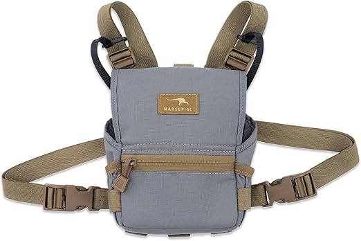 Marsupial Gear Standard Binocular Pack - Magnetic Bino Chest Harness Great for Quick One-Handed Access While Hunting with Storage Pockets, Wolf/Coyote, Small