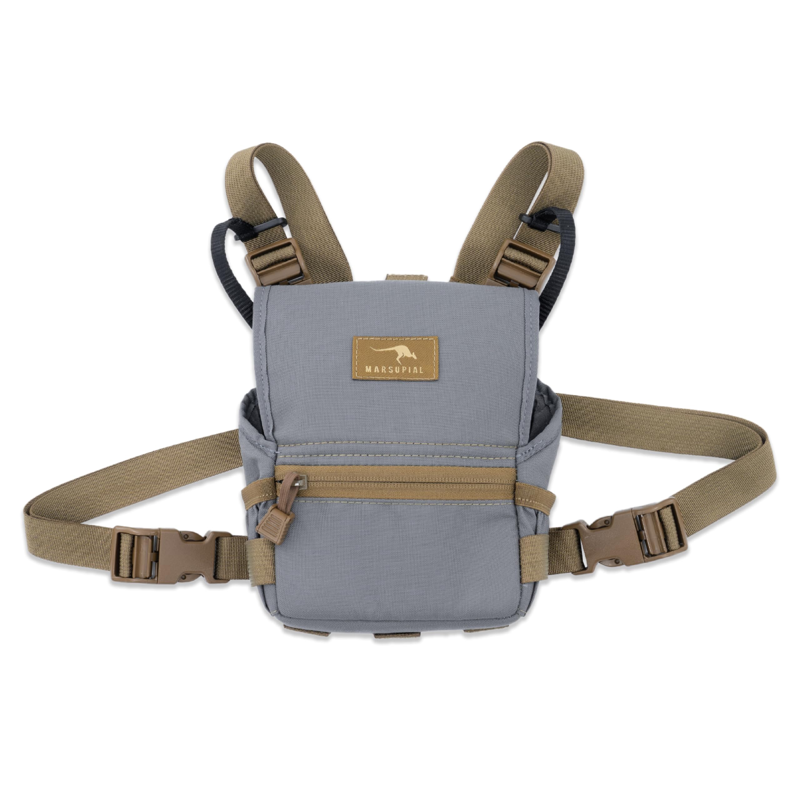 Marsupial Gear Standard Binocular Pack - Magnetic Bino Chest Harness Great for Quick One-Handed Access While Hunting with Storage Pockets, Wolf/Coyote