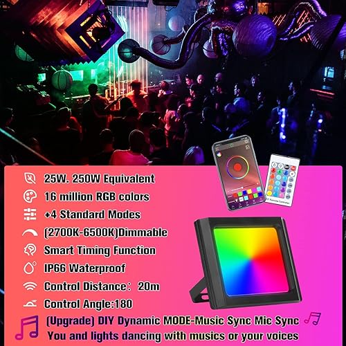 Miniatura 5 de Hovothy Luz LED RGB, equivalente a 150 W, 1500 lúmenes, cambio de color inteligente, luz LED de paisaje, control de aplicación, blanco cálido 2700 K