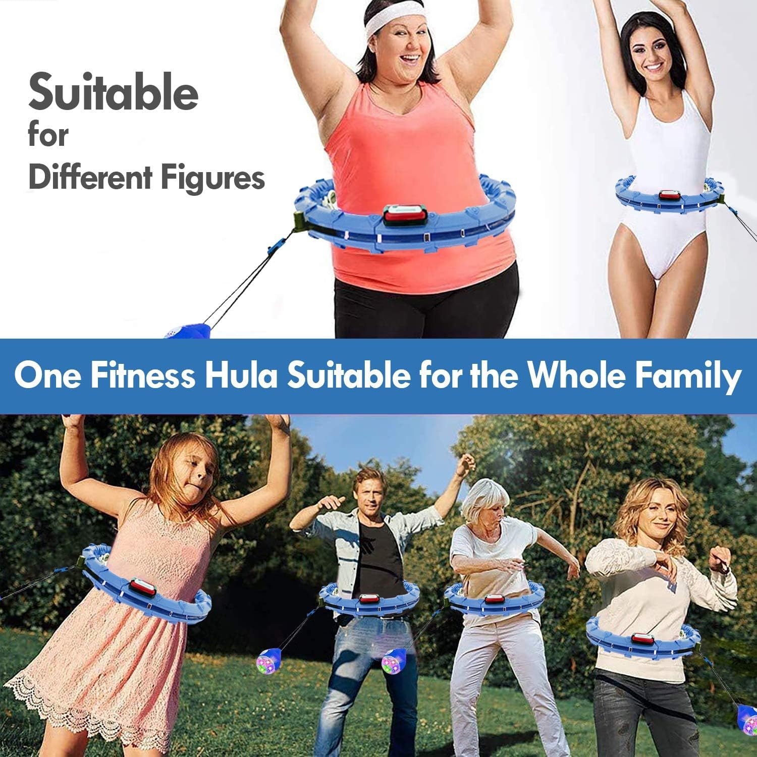 KUWAN Smart Fitness Reifen mit Zähler, Smart Hoola Hoop Reifen für Erwachsen & Anfänger 24 Knoten Bewegliche und Verstellbare für Gewichtsverlust und Fitness
