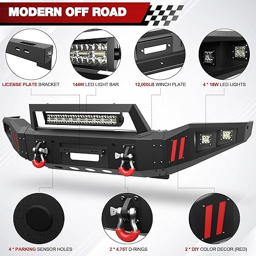 Miniatura 3 de Parachoques delantero compatible con Toyota Tundra 2007-2013, parachoques negro texturizado de ancho completo para Tundra 2007 2008 2009 2010 2011