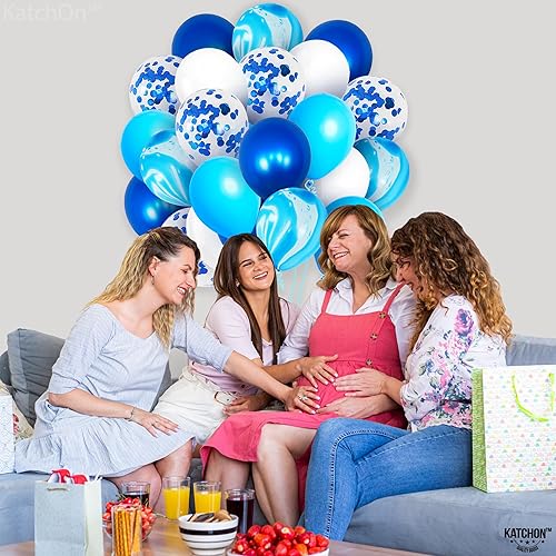 Miniatura 7 de KatchOn, Shades of Blue - Juego de 50 globos de mármol azul para decoraciones de fiesta azul, globos de confeti azul, globos bajo el mar, globos de