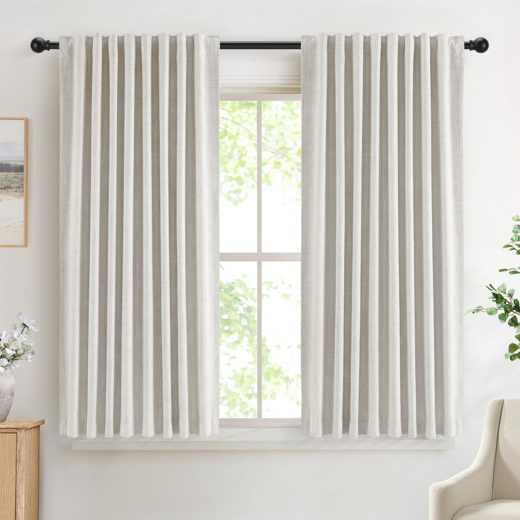 DEFYNEE 100% Blackout Curtains for Bedroom, 46 x 54 Inch Drop, Back Tab/Rod Pocket, Thermal Insulated Curtains with Coating Back Layers, for Room Darkening Privacy Protection, 2 Panels, Beige — image 1