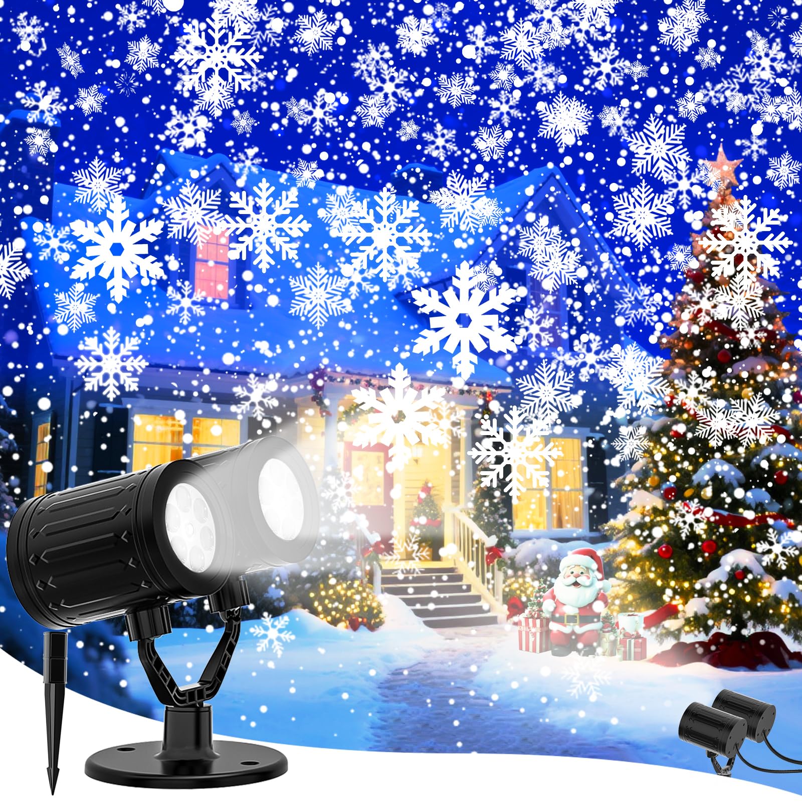 Weihnachtsprojektor Lichter Außen, 2025 Upgraded Doppelkopf Schneeflocke, 360° Drehbar, IP65 Wasserdicht, Timer-Funktion - Urlaub, Party, Weihnachtsdekorationen & Geschenke für Hof, Garten, Innen