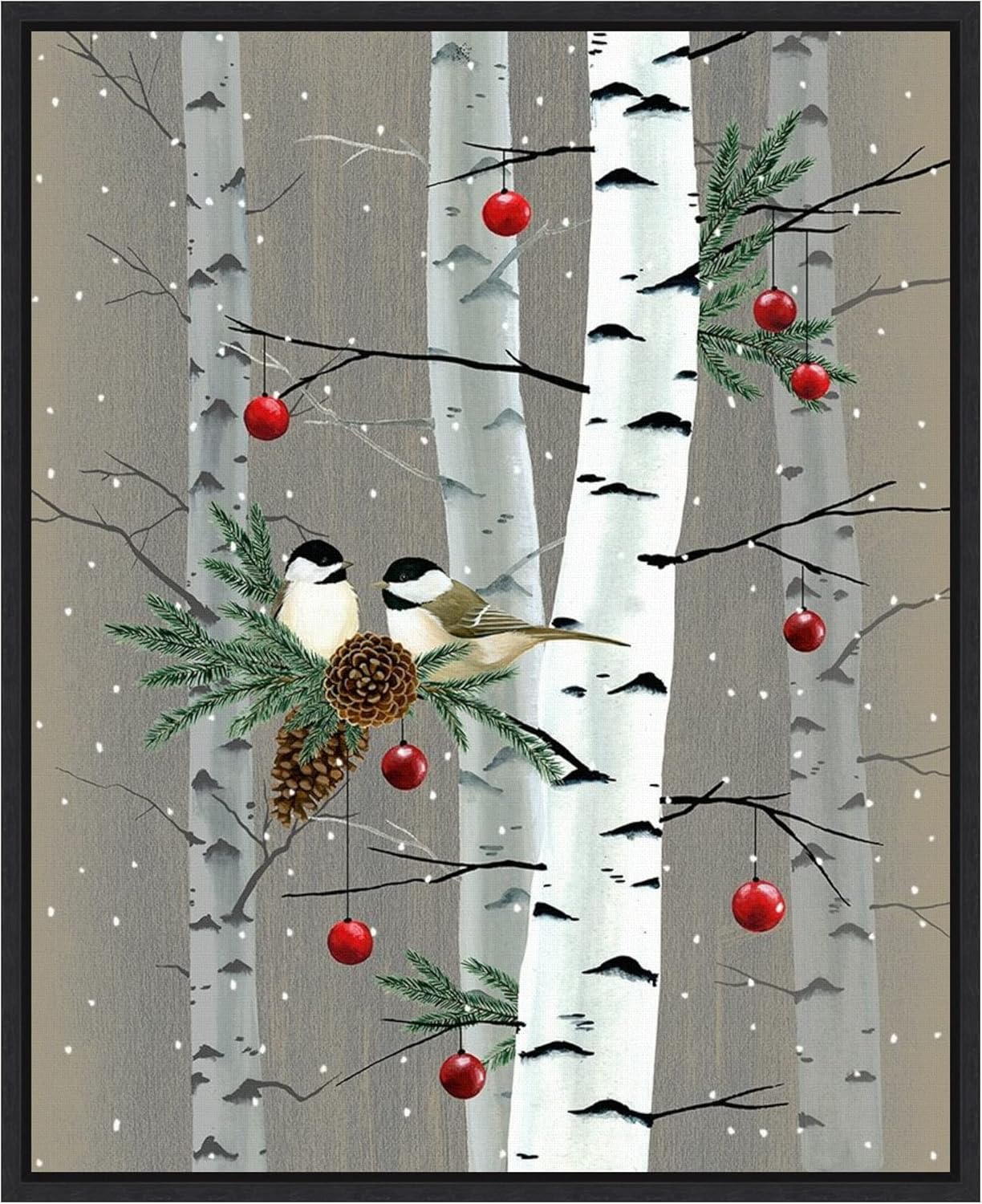 Birch Birds II Seasonal Canvas Wall Art with Black Frame