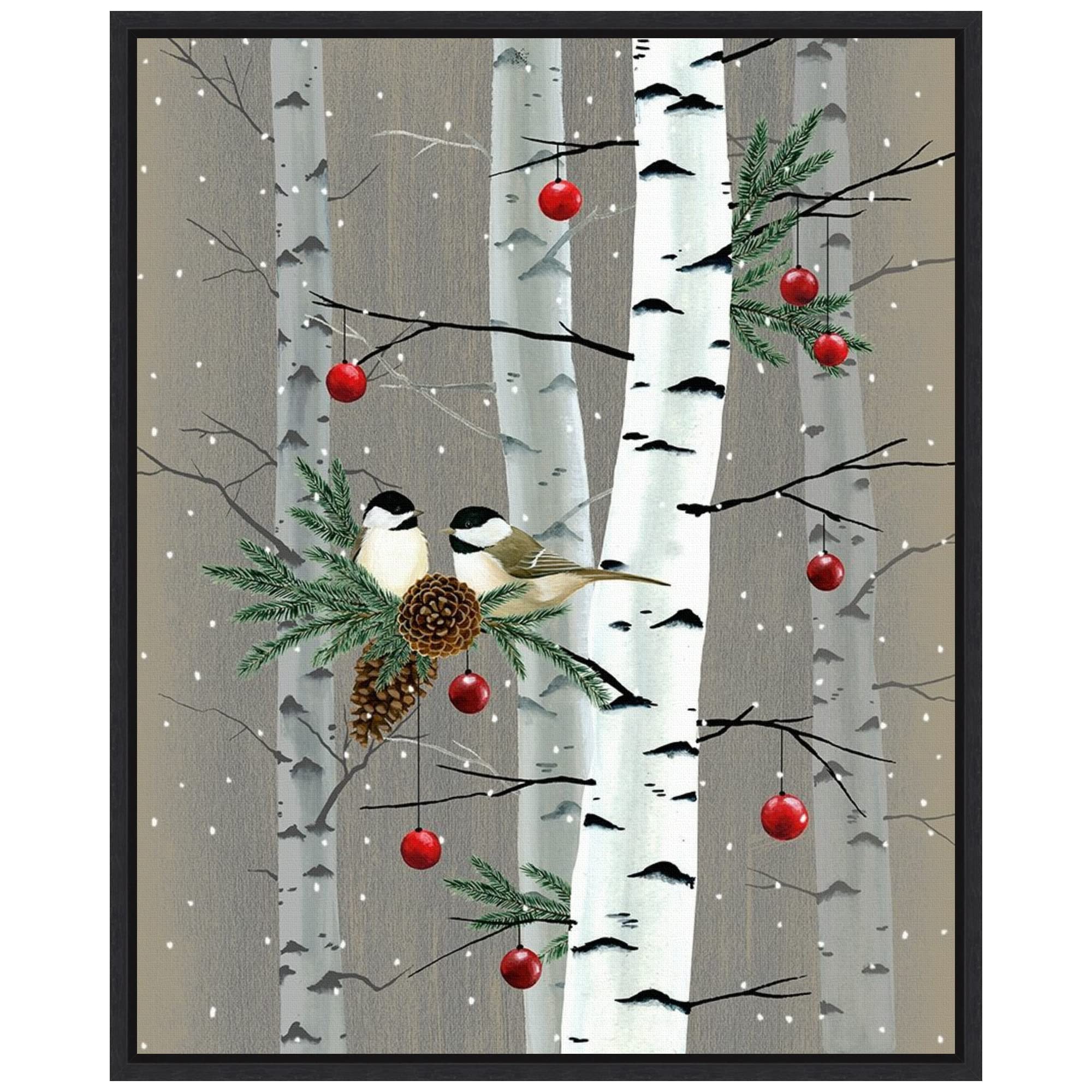 Amanti Art Framed Canvas Wall Art 20x16 Birch Birds II by Grace Popp, Framed Wall Art Canvas, Animals Artwork, Modern Contemporary Decor, Small Poster Painting for Living Room, Bedroom, Bathroom