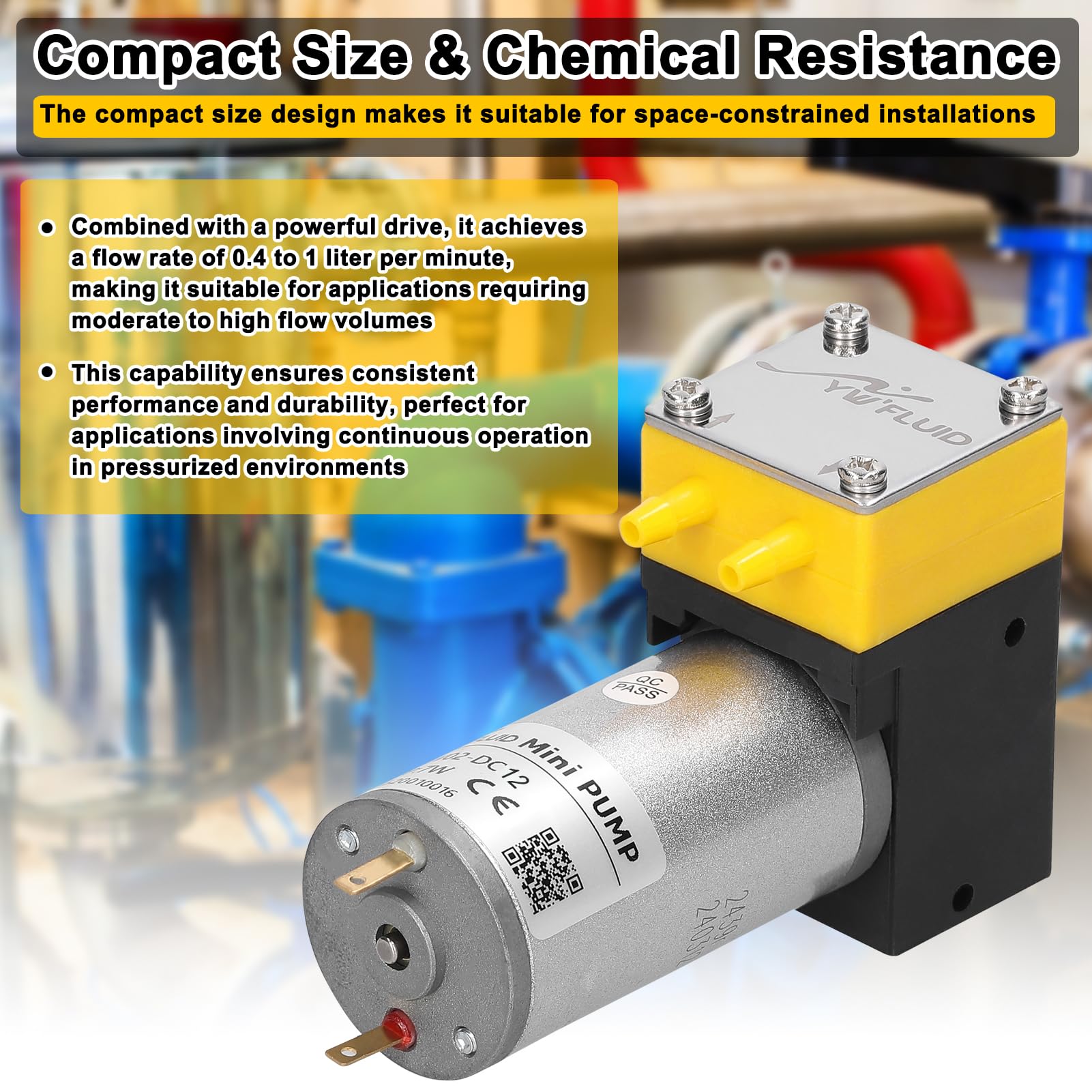 Hanzete - Bomba de diafragma en miniatura compacta, negra, sobre el suelo, metal, 12 V, 1 L/min, capacidad de funcionamiento en seco, bajo mantenimiento