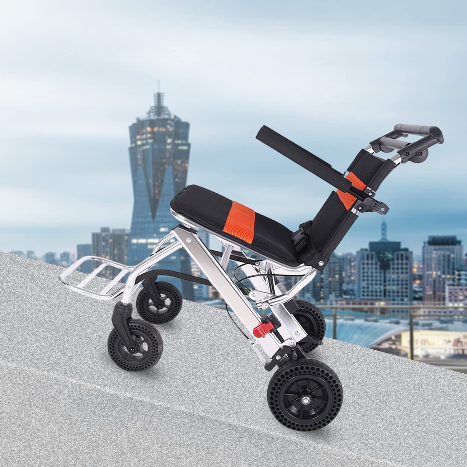 SXSLTSA Lightweight Folding Wheelchair - Portable Travel Wheelchair with Hand Brake - Aluminum Alloy for Adults, Children, and the Elderly - Transit Trolley Design